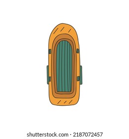 Inflatable boat colorful doodle illustration top view. Inflatable boat illustration in vector.