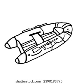 Inflatable boat in doodle style. Isolated illustration.