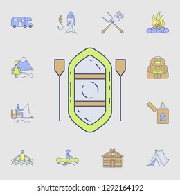 inflatable boat icon. Detailed set of color camping tool icons. Premium graphic design. One of the collection icons for websites, web design, mobile app