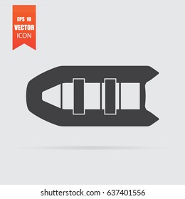 Inflatable boat icon in flat style isolated on grey background. For your design, logo. Vector illustration.