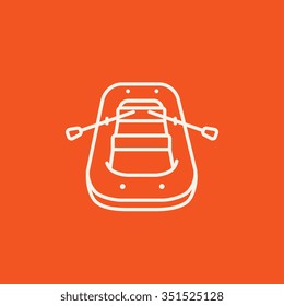 Icono inflable de la línea del barco para web, móviles e infografías. Icono blanco vector aislado en fondo rojo.
