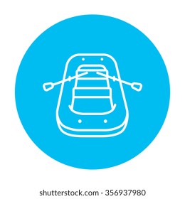 Icono inflable de la línea del barco para web, móviles e infografías. Icono de blanco vector en el círculo azul claro aislado en fondo blanco.