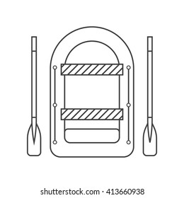 Inflatable boat linear vector illustration. Rafting outline icon isolated on white background. RIver travel pictogram in thin line design.