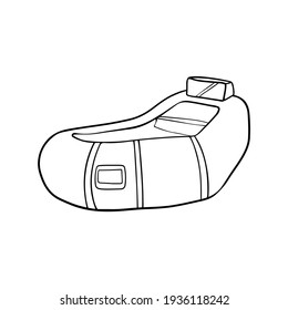 Inflatable boat with motor doodle vector. Rubber boat for fishing, rescue outline illustration. Dinghy outdoor recreation line art. Touring kayak isolated on white background.
