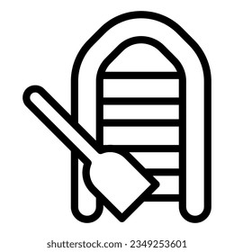 Aufblasbares Boot mit dem Auto-Linie-Symbol. Boot mit Paddel, Vektorgrafik einzeln auf Weiß. Schiffskörper-Stil, entwickelt für und App.
