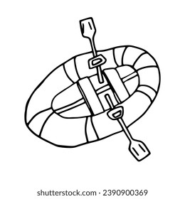 Inflatable boat with oars in doodle style. Isolated illustration. svg