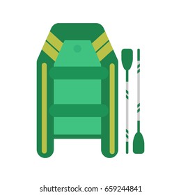 Inflatable boat with paddles icon. Boat for fishing in flat design isolated jn white background