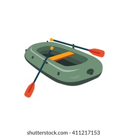 Inflatable Boat With Peddles Cartoon Simple Style Colorful Isolated Flat Vector Illustration On White Background