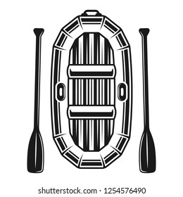 Inflatable boat for rafting and paddles vector illustration in vintage monochrome style isolated on white background