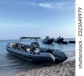 An inflatable boat stands at the pier on the seashore in summer. abstract design. Vector graphics pattern background. Template texture for interior, packaging, wallpaper, textile, paper, interior deco