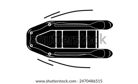 Inflatable boat, top view, black isolated silhouette