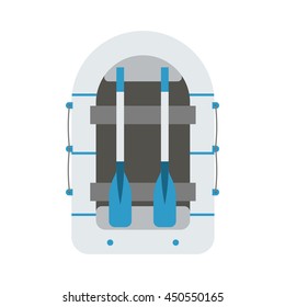 Inflatable boat vector illustration. Rafting boat icon isolated on white background. Water hike equipment. Rafting paddle boat pictogram in flat design.
