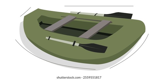 Inflatable boat. Vector inflatable boat with paddles.