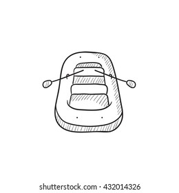 Aufblasbares Boot, Vektorgrafik Symbol einzeln auf Hintergrund. Handgezeichnete Schlauchboot-Ikone. Aufblasbare Bootskizze für Infografik, Website oder App.