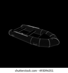 Inflatable boat.Isolated on black background.3d Vector outline illustration. 