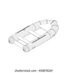 Inflatable boat.Isolated on white background.3d Vector outline illustration. 3d isometric style. 