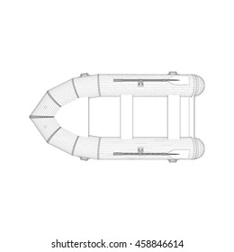 Inflatable boat.Isolated on white background.3d Vector outline illustration. Top view.