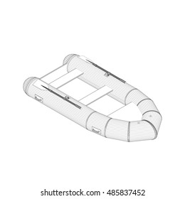 Inflatable boat.Isolated on white background.3d Vector outline illustration. 3d isometric style. 