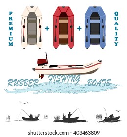 
inflatable boats for fishing, hunting and recreation

set of rubber boats in different colors of high quality material.
totally vector illustration
