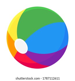 Inflatable bouncing beach ball flat style design vector illustration icon sign isolated on white background. Retro styled inflatable toy for summer games or holidays.