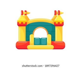 Inflatable bouncy castle for kids summer games on playground. Children's trampoline design. Vector flat illustration isolated on white background