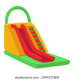 Inflatable bouncy slide icon. Bright and fun playground for childhood activity in the park. Summer amusement activity space. Equipment for kids, vector illustration