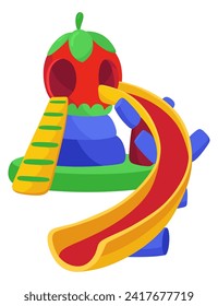 Inflatable bouncy slide icon. Bright and fun playground for childhood activity in the park. Summer amusement activity space. Equipment for kids, vector illustration