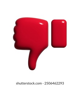 Inflatable Bubble 3D vector Thumbs down icon. Red Dislike No icons hand shape. Unlike Button symbol Y2k Png Balloon Vector illustration isolated on transparent background