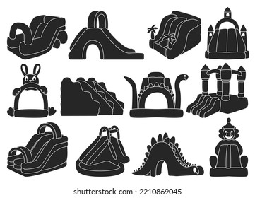 Inflatable castle isolated black set icon. Vector illustration trampoline on white background. Vector black set icon inflatable castle.