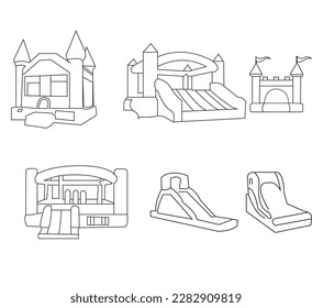 Inflatable castle isolated outline set icon. Vector illustration trampoline on white background. Vector outline set icon inflatable castle