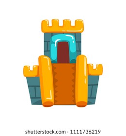 Inflatable castle with slide, summer amusement park bouncy equipment vector Illustrations on a white background