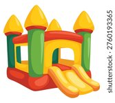 Inflatable children castle playground vector illustration colorful amusement park bounce house theme design