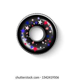  Inflatable circle black sky and stars with shadow isolated on white.  Realistic summertime illustration. Vector template for your summertime design. 