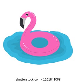 Inflatable circle in the form of a pink flamingo for a holiday at sea. Vector illustration
