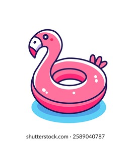 Inflatable circle pink flamingo. flat vector illustration isolated on white background