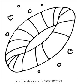 inflatable circle for swimming in the sea or pool, vector doodle element, coloring, black and white