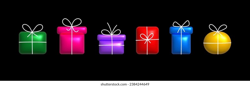 Inflatable color gift box. Inflated 3D gift box with the plasticine effect. Vector illustration