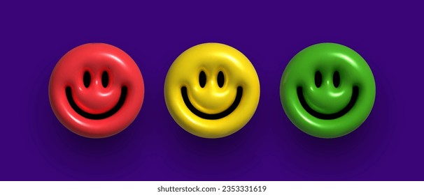 Inflatable color smiles. Inflated 3D emoji smile with the plasticine effect. Vector illustration