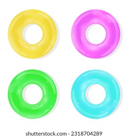 Inflatable colorful swim ring set, lifebuoys or lifesavers. Vector design.