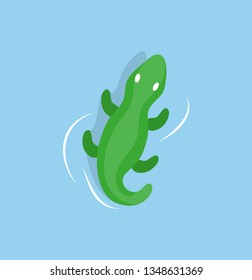 Inflatable crocodile in sea waters isolated cartoon toy. Vector green reptile nautical safety aid. Rubber animal lifebuoy or lifesaver, swimming equipment