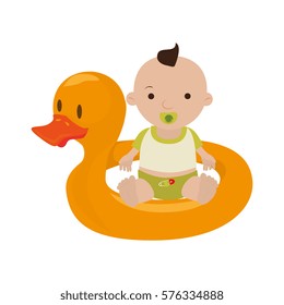 Inflatable duck with baby boy