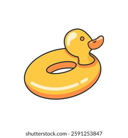 Inflatable duck float swim ring. Flat style tropical bird balloon or swimming ring toy for pool party. Vacation travel and beach leisure, resort fun and summer holidays isolated vector illustration