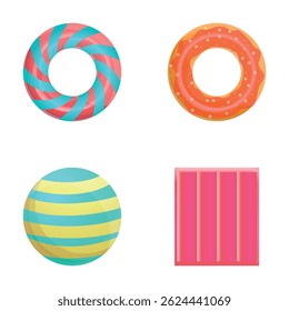 Inflatable equipment icons set cartoon vector. Inflatable toy. Summer, water recreation