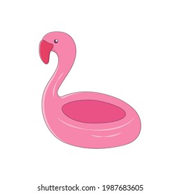 Inflatable flamingo circle isolated on a back white background. A decorative circle for swimming in the shape of an exotic bird. Vector illustration for summer design