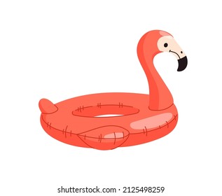 Anillo inflable de flotación flamingo. Balón de ave tropical de estilo plano o juguete para la fiesta en la piscina. Viajes de vacaciones y ocio en la playa, diversión en el centro vacacional y vacaciones de verano símbolo vectorial aislado