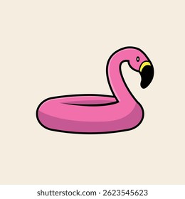 Ilustración de icono de Vector de dibujos animados de natación flamenca inflable. Concepto de icono de viaje Vector Premium aislado. Estilo plano de la historieta