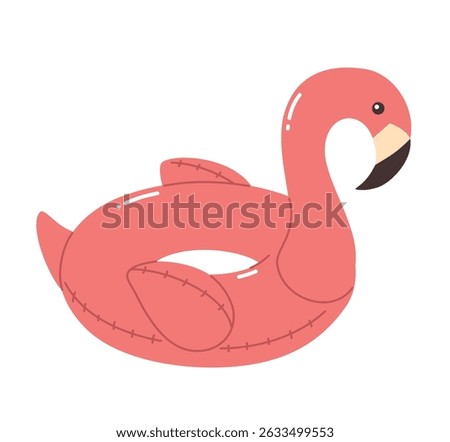 Inflatable flamingo swimming ring. Flat vector illustration.