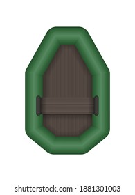 Inflatable green boat top view. For kayaking and rowing design. Vector illustration isolated on white background. Realistic style.
