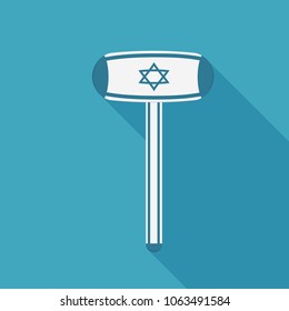 Inflatable hammer with israel flag icon in flat long shadow design. Israel Independence Day holiday concept.