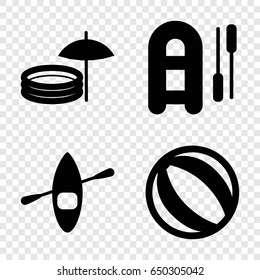 Inflatable icons set. set of 4 inflatable filled icons such as rowing boat